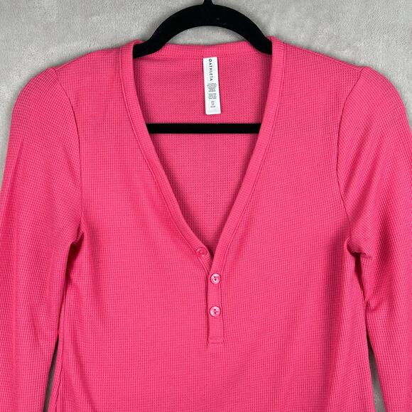 Athleta Wind Down Sleep Top Womens XS Pink Waffle Knit Long Sleeve Loungewear - Picture 2 of 14